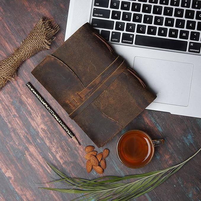 LEATHER VILLAGE Leather Journal Edge Cut, Distressed Brown 7x5.