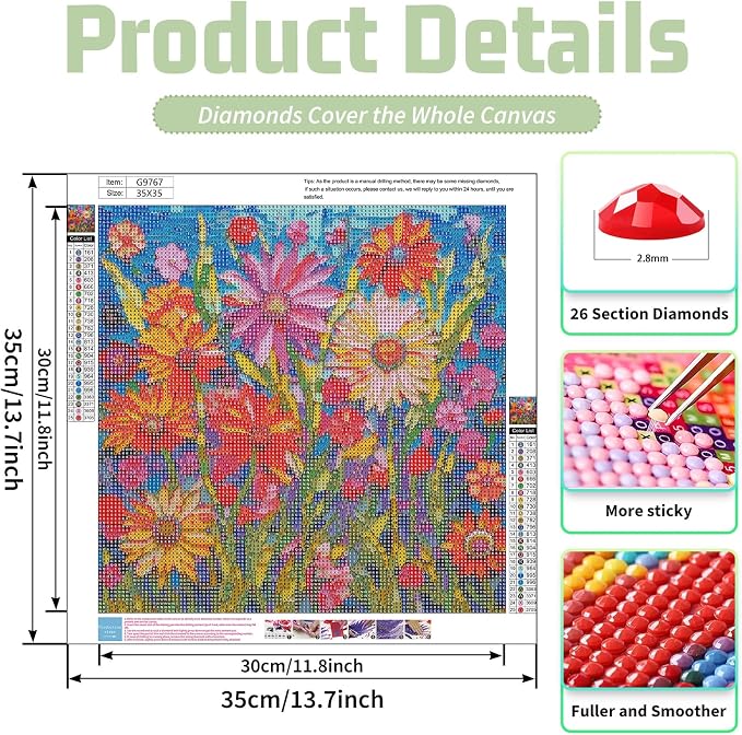 Mandun Flowers Diamond Painting Kits for Adults, Diamond Art Kits, 14x14 in
