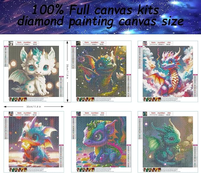 Diamond Art Kits for Adults,6 Pack Dragon Diamond Painting Kits 12x12inch