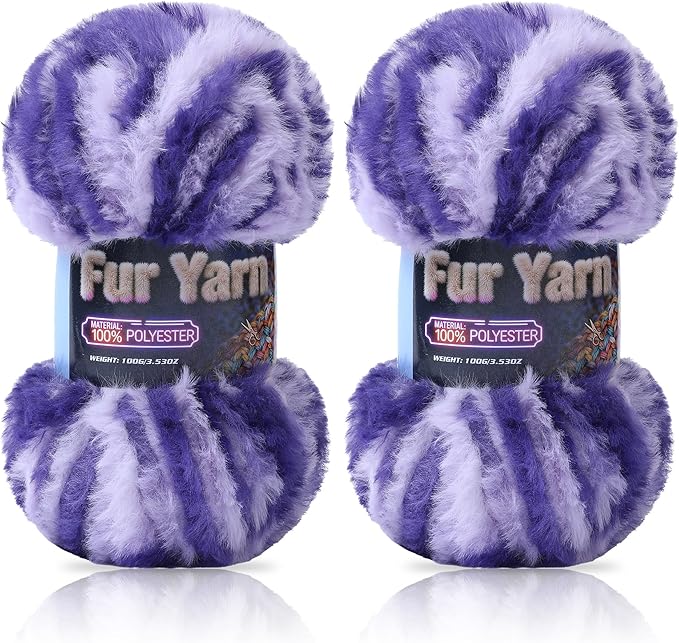 Faux Fur Yarn Soft Fluffy for Crocheting - 2 Skeins(Each 3.5oz/100g, 71yd/65m) - Chunky & Fluffy Yarn for Crochet Amigurumi, Blankets, Hand Knitting, Scarves &Crafts (2, Blue + White)