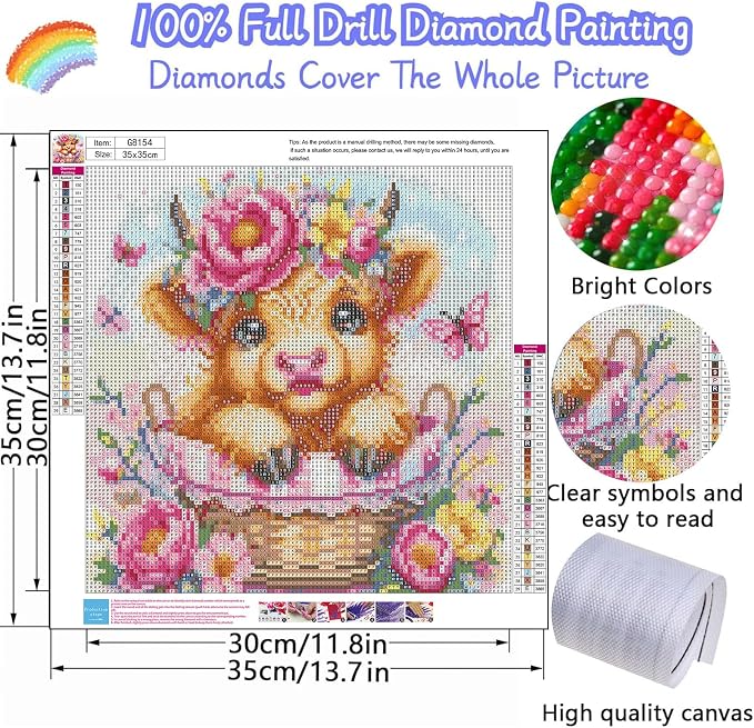 bleihum Highland Cow Diamond Art Kits for Adults 12x16inch