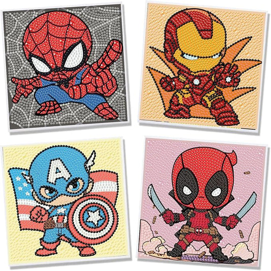 Sretoul 4 Pack Cartoon Diamond Art Kits for Kids 6X6 inch Without Frame | Cartoon Diamond Art Painting Kits for Girls, Crafts for Kids Ages 4-8 Cute Gem Arts for Kids Ages 4 8 12 for Home Wall Decor