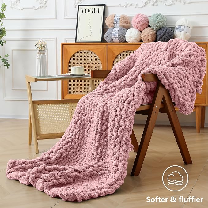 Cozyful Chunky Yarn for Hand Knitting - #10 Chunky Chenille Yarn, Jumbo Big Thick Chunky Yarns for Crocheting, Super Bulky Chunky Knit Blanket Yarns, 8 Skein (22 yds 8 oz Each Skein), Dusty Pink