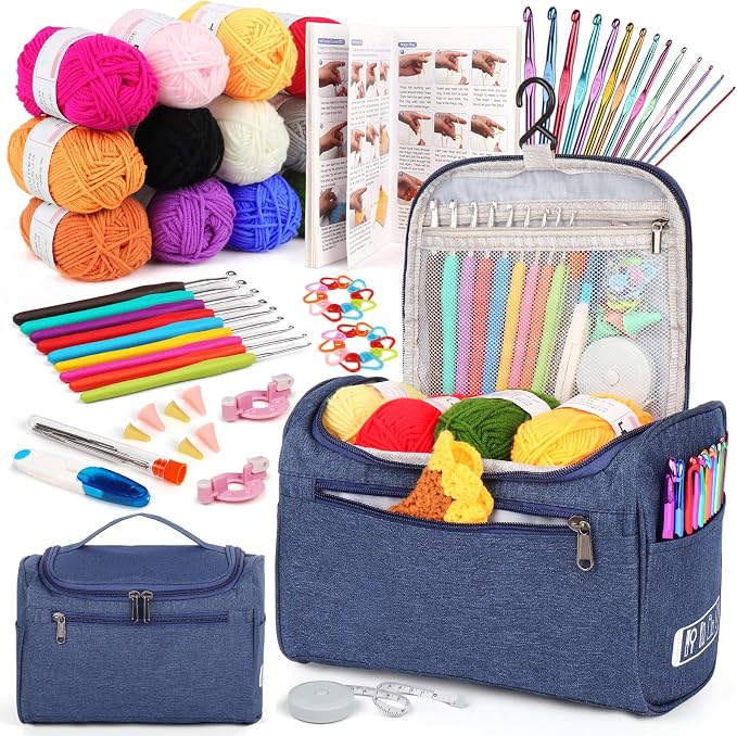Aeelike Crochet Kits for Beginners Adults Kids, Complete Crochet Set, Navy | Crochet Kit for Beginners Young and Old, All-inclusive Kit with Crochet Hooks 655 Yards Yarn Instruction Knit Bag, Ideal Gift