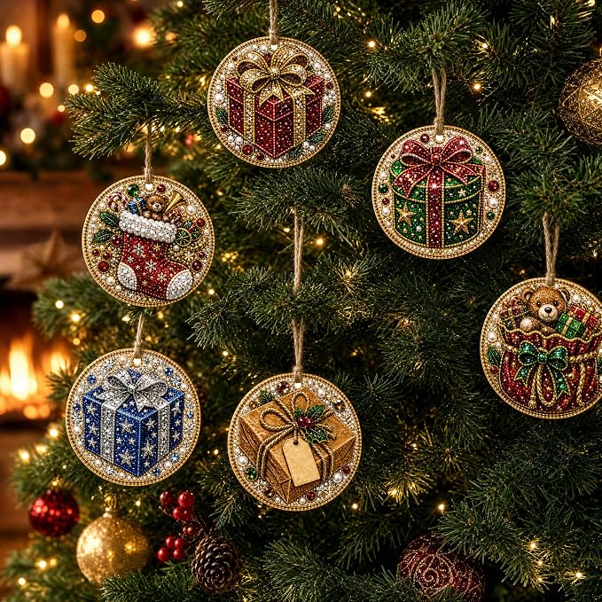 6PCS Christmas Wooden Ornaments DIY Pearl Diamond Painting Kit 09