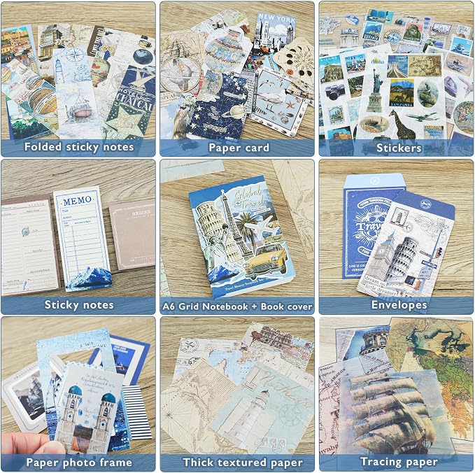 Travel Scrapbooking Supplies Kit, A6 Notebook, Vintage Junk Journaling Kit