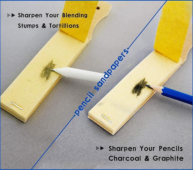 N NOROCME 12 PCS Blending Stumps and Tortillions Paper Art Blenders | with Sandpaper Pencil Sharpener Pointer,for Student Artist Charcoal Sketch Drawing Tools,Soften lines,Mix colors