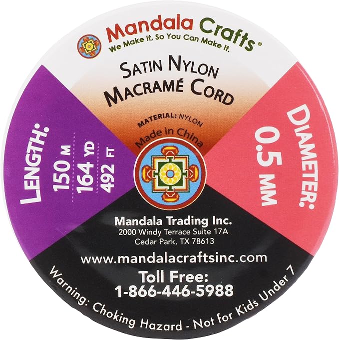 Mandala Crafts 0.5mm Mauve Rattail Nylon Satin Cord for Jewelry Making
