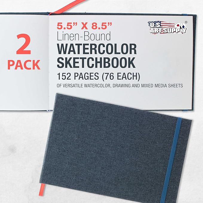 U.S. Art Supply 5.5" x 8.5" Watercolor Book (2 Pack, 76 Sheets Each)