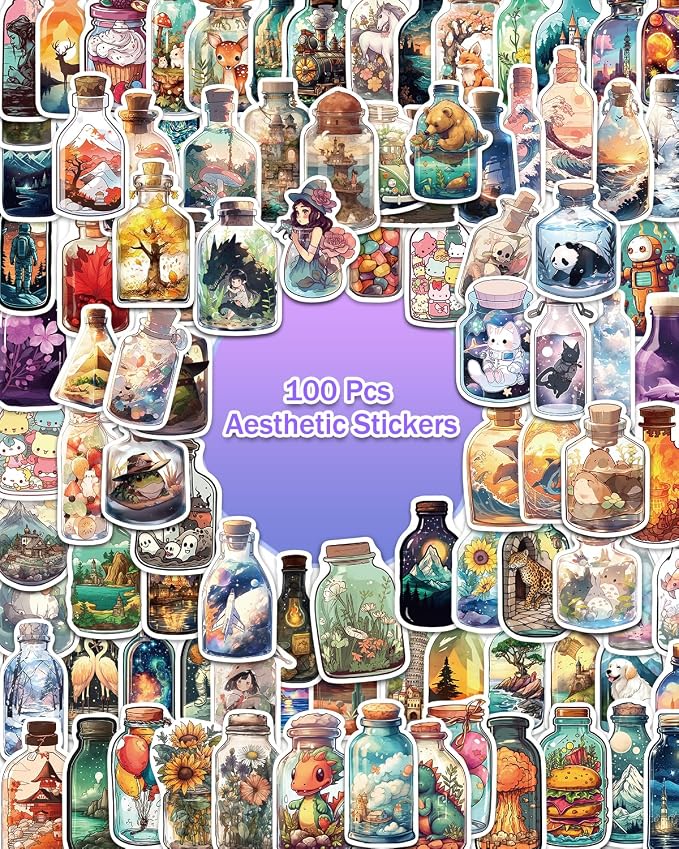 AOWDIAO 100 Pcs Aesthetic Stickers Cute Vinyl Stickers Pack for Water Bottles Laptop Phone