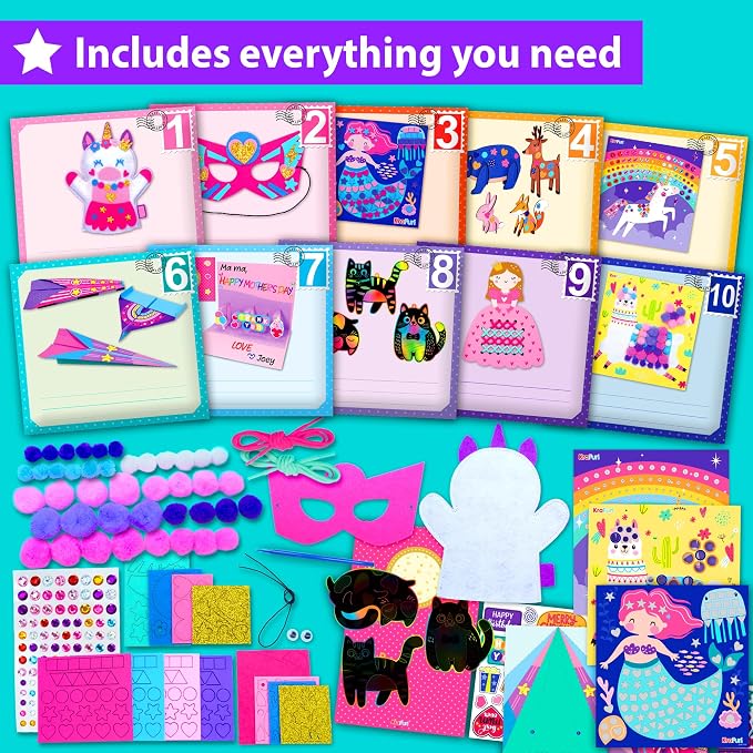KRAFUN Craft Workshop Kit Ages 3-5 |10 Envelopes, Unicorn & Mermaid