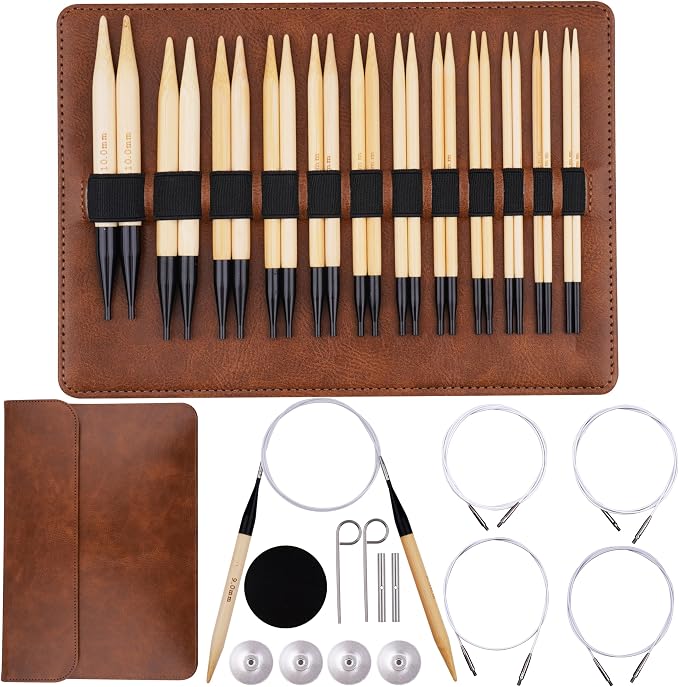 WAZAIGUR Interchangeable Bamboo Circular Knitting Needles Set