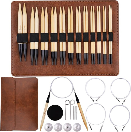 WAZAIGUR Interchangeable Bamboo Circular Knitting Needles Set
