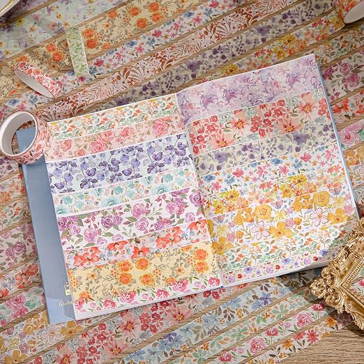 PAGEMORE 32 Rolls Washi Tape Set, Colored Floral Decorative Masking Tape, Artists Tapes for Junk Journal, Journaling, DIY Craft Projects, Scrapbooking Supplies Decor