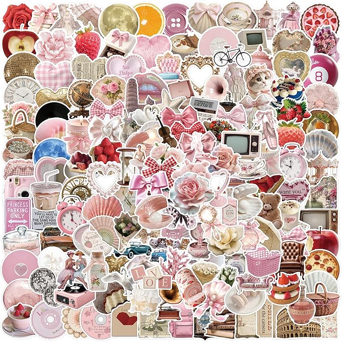 230pcs Coquette Stickers Cute Vinyl Laptop Waterproof Aesthetic Pink Pack for Girls Water Bottles Laptop Computer Phone Guitar (230pcs Coquette Stickers)