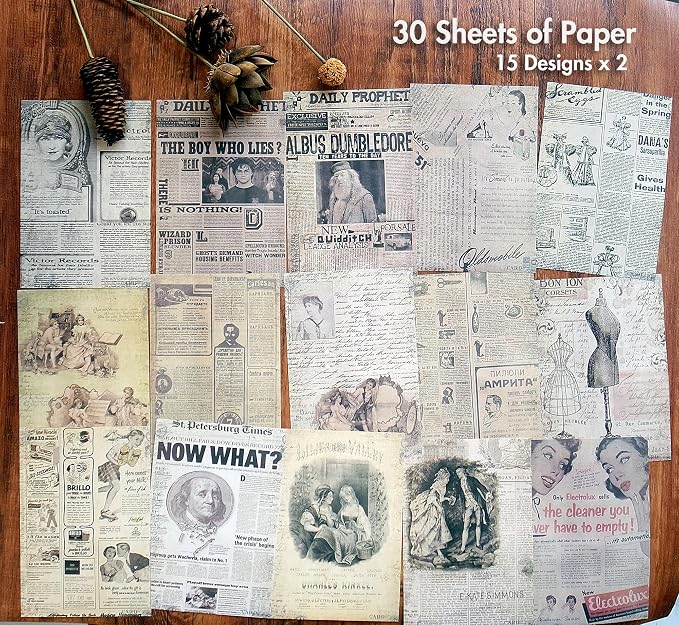 Vintage Scrapbook Stickers and Ephemera Pack – Pre Cut Design Scrapbooking Supplies with 216 Washi Stickers & 30 Papers for Jounk Journaling, Planners, DIY Crafts, Card Making