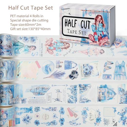Snycler Pre-Cut PET Washi Tapes- 4 Rolls Blue Mood