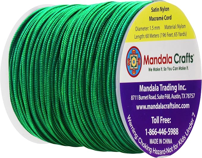 Mandala Crafts 1.5mm Dark Green Rattail Nylon Satin Cord for Jewelry Making