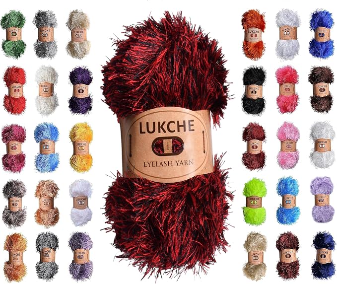 Eyelash Fun Fur Yarn Premium 100% Polyester 164 Yds (150 Mt), 3.53 Oz (100 Gr) Colorful Crochet Yarn Dıy Hand Knitting. (Black Red, 1 Skein)