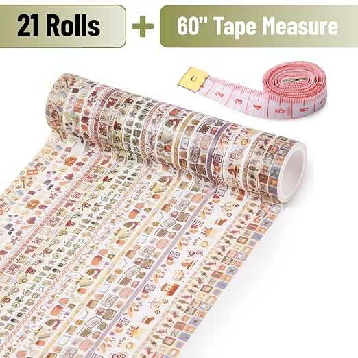 Mr. Pen- Washi Tape Set, 21 Rolls, Assorted Sizes, 5 Yards/Roll | Washi Tape for Scrapbook, Arts, Crafts, Journals and Planners, Nostalgic Theme