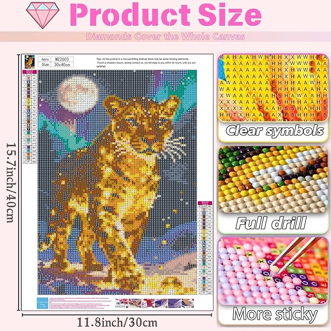 XUCNWL Diamond Art Kits for Adults,Cheetah Diamond Painting,12 x 16 Inch