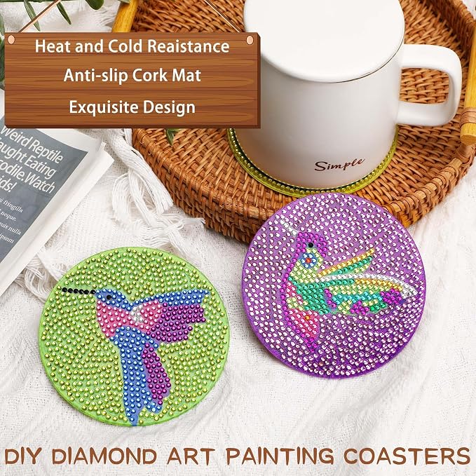 UPINS DIY Kit, Diamond Art Painting Coasters with Holder, 8 Pcs Hummingbird Butterfly Coaster Craft Supplies for Adults Kids Beginners | DIY Hummingbird Butterfly Coaster,Diamond Art Kits,for Adults Beginners DIY Diamond Art Craft Supplies