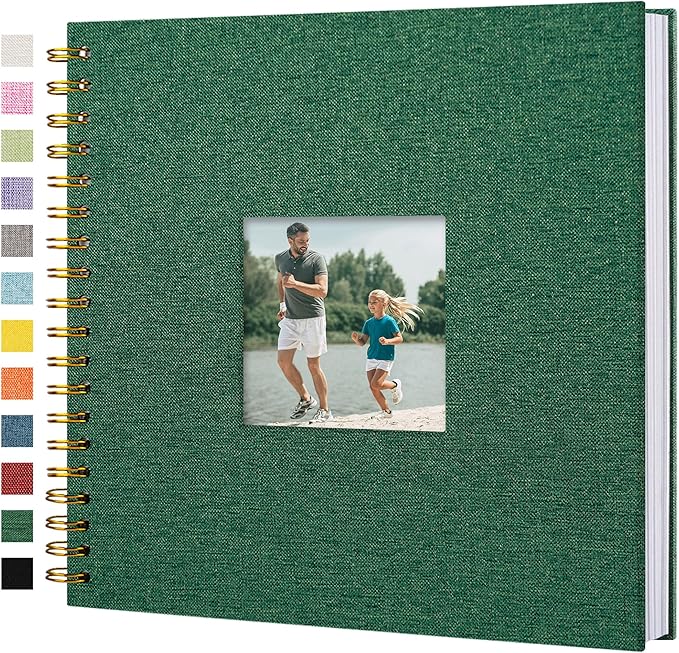 10"x10" Scrapbook Photo Album Linen Cover 40 Sheets 80 Pages White Paper | Green Hardcover Kraft White Pages Memory Book, for Travel Wedding Guest Book Christmas Baby Fits 4x6 & Instant Photos