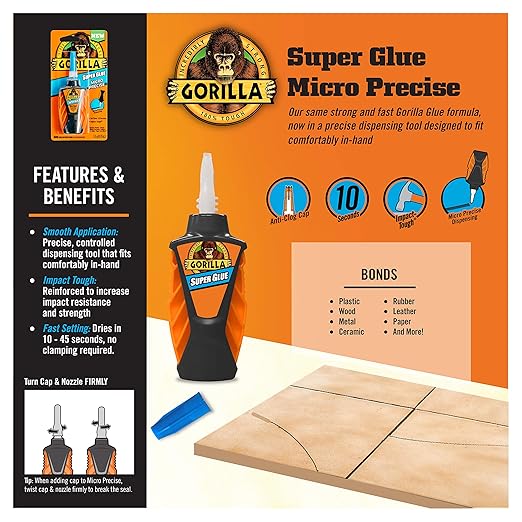 Gorilla Micro Precise Super Glue, Clear, 5.5 g, All Purpose