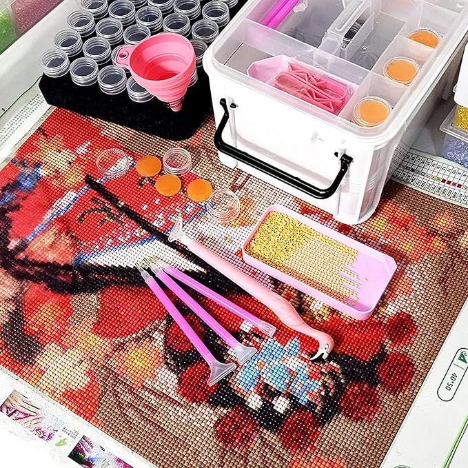 CXJINZE 111 Pcs Diamond Painting Tools Accessories Storage Kit, Pink