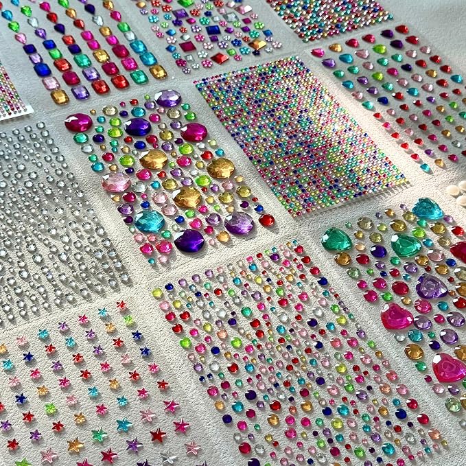 3502PCS Self-Adhesive Rhinestone Gem Stickers, Bling Heart & Mixed Shapes for Crafts, Scrapbooking, DIY Gift Making, Kids Craft Supplies