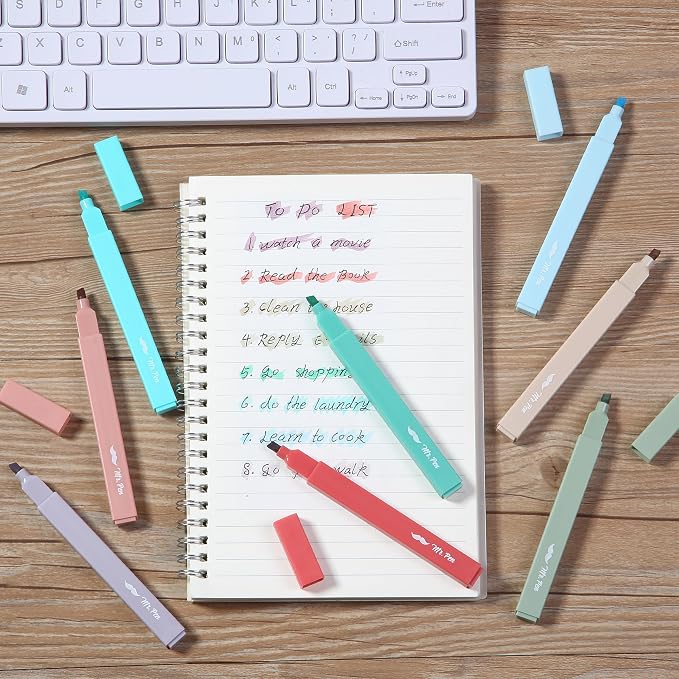 Mr. Pen- Aesthetic Highlighters No Bleed, 8 Pack, Assorted Colors | Chisel Tip, Cute Highlighters Assorted Colors for Journaling, Highlighting, Underlining, Fast Dry, Back to School Supplies