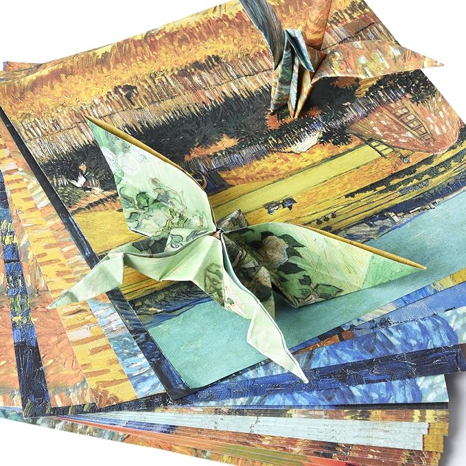 Origami Paper Kit 100 Sheets, 6x6 Inch Double Sided 40 Vivid Colored Paper | 70GSM Colorful Paper,40 Different Pattern Origami Kit,DIY Hand Crafts,Arts Creativity,Easy to Fold,No-Fading.Gogh Starry Sky