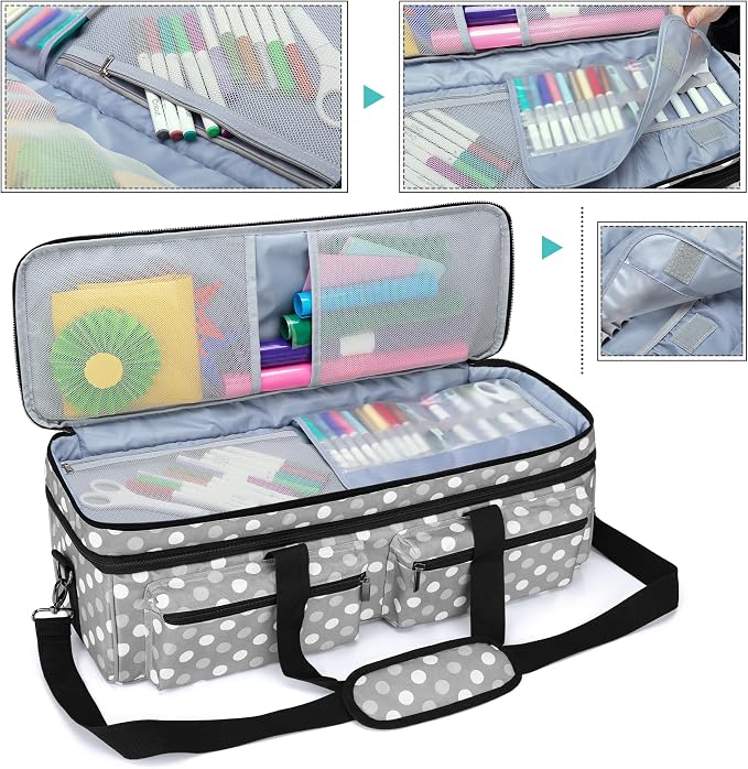 LUXJA Double-layer Bag for Cricut Explore Air (Air2) and Maker, Gray Dots