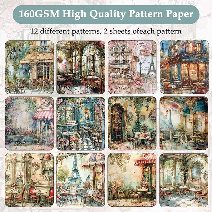 24 Sheets 6"x6" Scrapbook Paper Single-Sided Pattern Decorative Paper