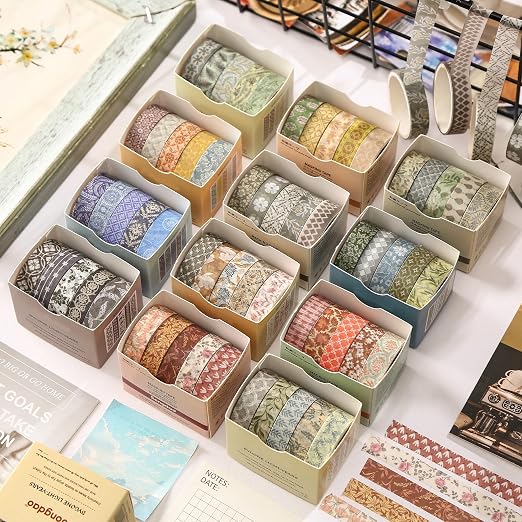 Basic Patterns Washi Tape Set 60 Rolls Geometric Elegance Decorative Skinny Masking Tapes for Arts, DIY Crafts, Journals, Planners, Scrapbook, Wrapping (Bygone Days)