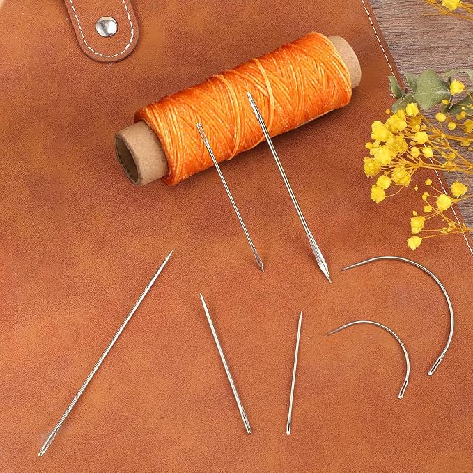 2 PCS Leather Sewing Waxed Thread, Each of 33 Yards 150D Sewing Thread Cord for Leather Craft DIY Supplies, Shoes Repairing, Yellow and Orange