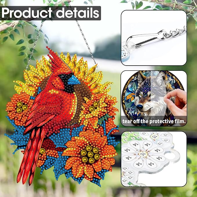 SKRYUIE Bird Hanging Pearl Diamond Art Kits for Adults Suncatcher A1 | Special Shaped Crystal DIY Hanging Diamond Painting Kit, Gift for Mother Spring Summer Window Wreath Decor 7.48 x 7.32 Inch