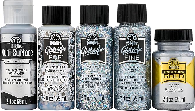 FolkArt Best of Silvers Acrylic Craft Paint Set Featuring 5 Premium Silver Paint Formulas, 96423