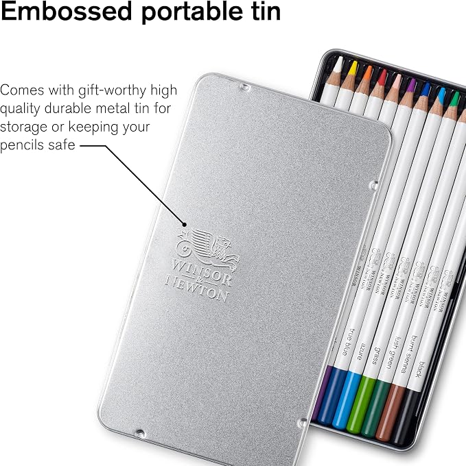 Winsor & Newton Studio Collection, Watercolor Pencils, Set of 12 | Highly pigmented, Wax-Based, Can be Used Wet/Dry, Add Water & Brush to Create Painterly Effects, Break-Resistant Points.