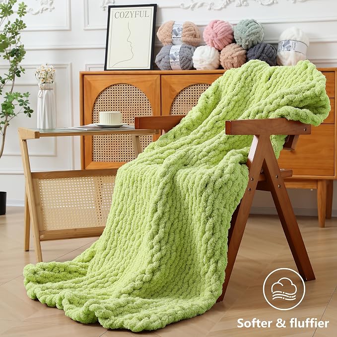 Cozyful Chunky Yarn for Hand Knitting - #10 Chunky Chenille Yarn, Jumbo Big Thick Chunky Yarns for Crocheting, Super Bulky Chunky Knit Blanket Yarns, 8 Skein (22 yds 8 oz Each Skein), Lemon Lime