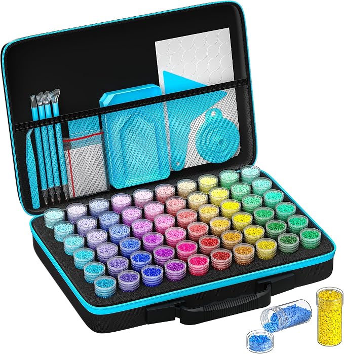 VANSUNS 60 Slots Diamond Painting Storage Containers Kits, Thickened Waterproof Portable Bead Storage Boxes for Diamond Painting Accessories and Tools, Blue