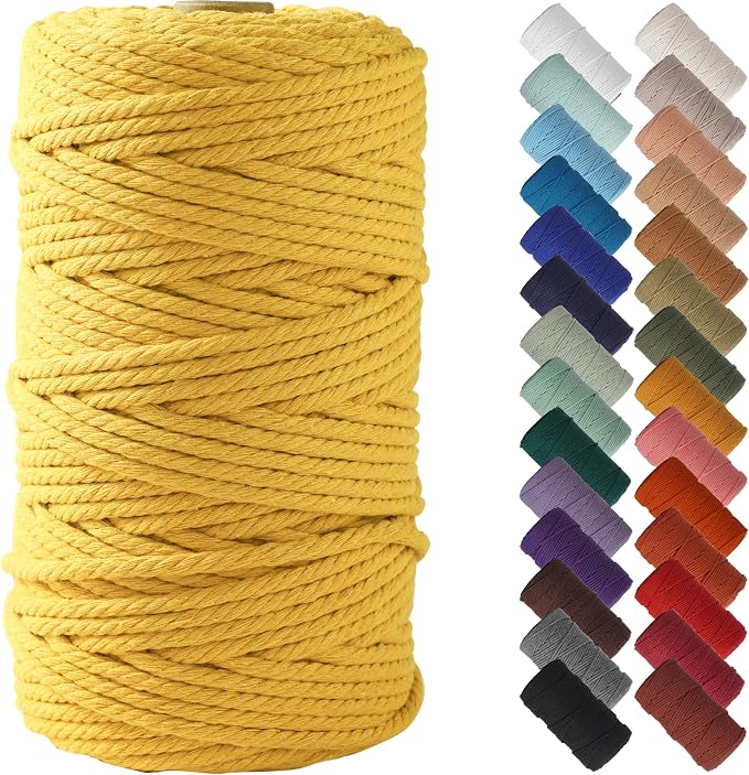 NOANTA Yellowish Brown Macrame Cord 4mm x 109yards, Cotton Macrame Yarn | Macrame Rope Supplies, 3 Strand Twisted Cotton Yarn String, Cotton Cord for Wall Hanging, Plant Hangers, Crafts, Knitting