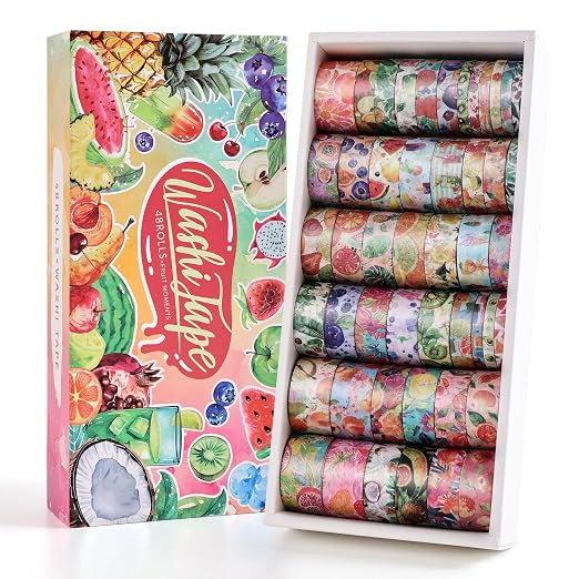 emmoolife 48 Rolls Washi Tape Set, Vibrant Watercolor Summer Fruit Decorative Tape for Scrapbooking, Bright Colorful Holiday Tapes for Junk Journal Supplies Bullet Journaling, DIY Art for Women