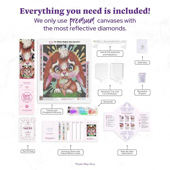 DIAMOND ART CLUB Rainbow Lil Bunny Diamond Art Kits for Adults