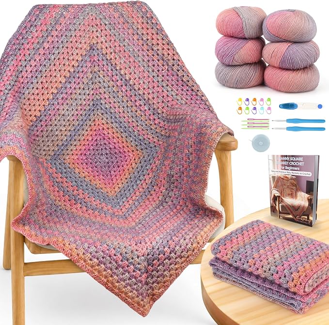 Coopay Gradient Crochet Kit for Beginners Adults, Granny Square Blanket Kit