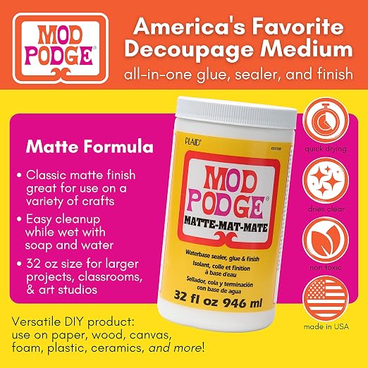 Mod Podge Matte Sealer, Glue & Finish: All-in-One Craft Solution- Quick Dry, Easy Clean, for Wood, Paper, Fabric & More. Non-Toxic - Craft with Confidence, Made in USA, 32 oz., Pack of 1