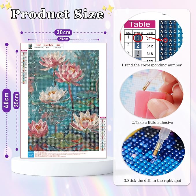 Amaieuin Lotus Diamond Painting for Adults,Flowers 12x16inch