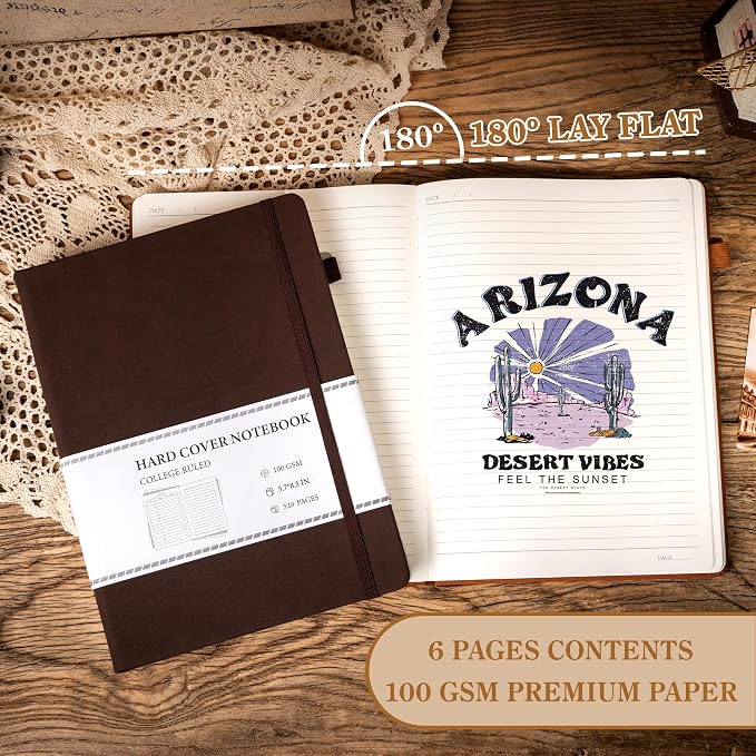 CAGIE Journal Notebook for Men Women Leather Journaling Diary Daily, Brown