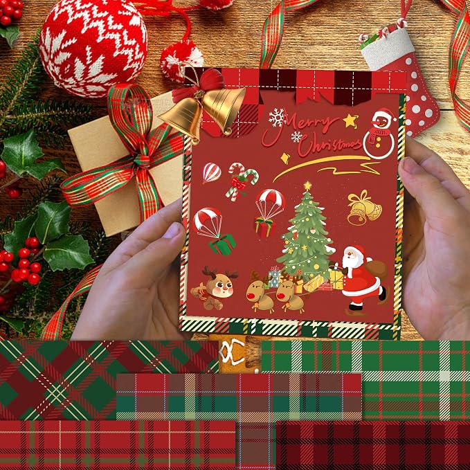 Christmas Scrapbook Paper Merry Christmas Patterned Paper 12×12 , 24 Sheets Double-Sided Red Green Decorative Craft Journaling Papers for Holiday Cardmaking DIY Origami Craft Papers.