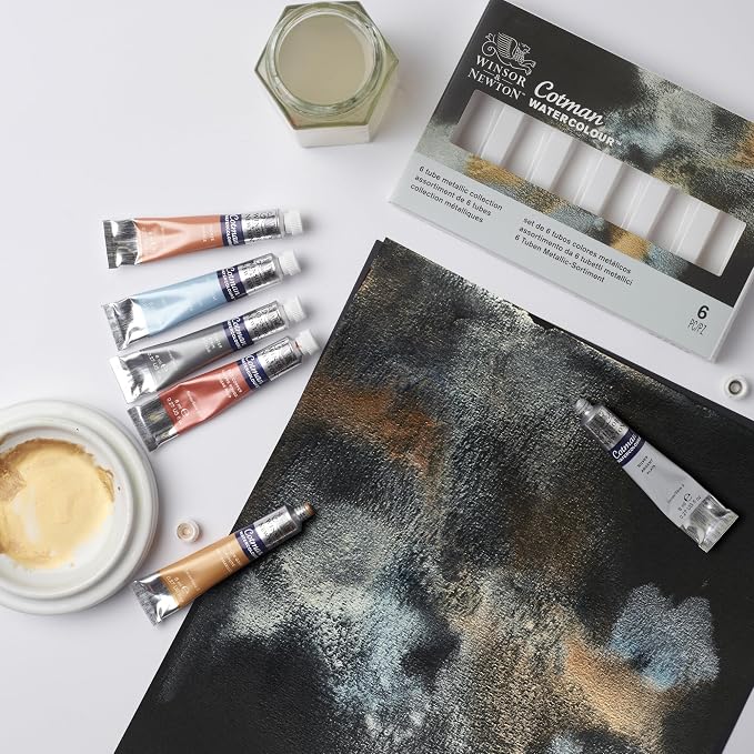 Winsor & Newton Cotman Watercolor Paint Set, 6 x 8ml Tube Metallic Colors | Introductory Watercolor made with Fine Art Pigments, Perfect for Beginners, Lightfast & Permanent, Good Tinting Strength